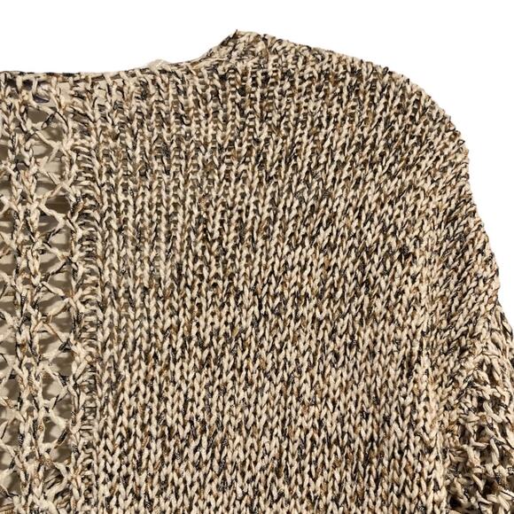 Womens J. Jill Marled Open Knit 3/4 Sleeve Cream Gold V Neck Sweater Size XS - Picture 12 of 16